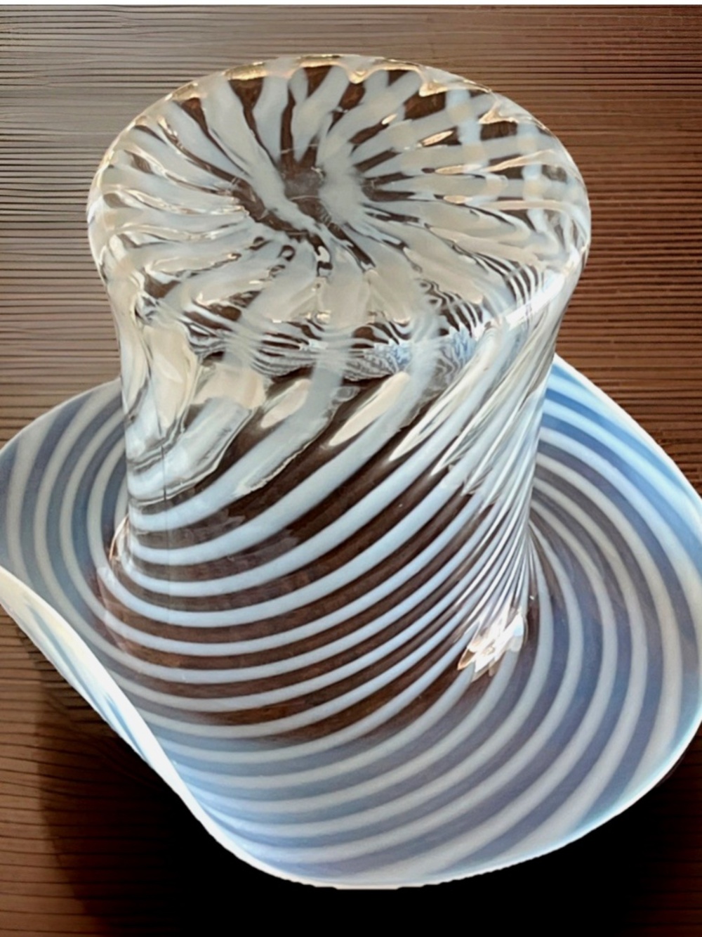 Vintage Fenton White Opalescent Swirl Stripe Art Glass Figural Top Hat Large - Picture 7 of 10